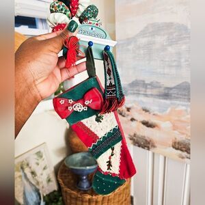 VTG Set Of 3 Patchwork Fabric Wreath, Antique Xmas Mini Stocking & Hallmark 2004